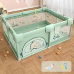 Dawnwake 1.8m*1.5m Baby Playpen with Safety Lock & Suction Cup and Ocean Balls and Hand Grip Ring, Not Foldable Play Gate Fence, up for Toddlers and Kids 3M-3Ys(Green)