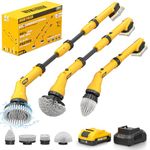 Alloyman 1000Rpm Electric Spin Scrubber, 20V Cordless Cleaning Brush With Adjustable Extension Arm, 4 Replaceable Heads, Hook And Gloves, 1 Hour Fast Charge, For Bathroom/Tub/Tile/Floor, Yellow