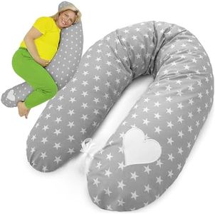 Amilian Stillkissen XXL - Schwangerschaftskissen - Pregnancy Pillow mit Bezug und Füllung - Lagerungskissen Erwachsene Komfortkissen - Seitenschläferkissen - Nursing Pillow - Grau mit Sternen