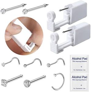 Suskriyocic 2 Pack Nose Piercing Kit with 6 Pcs Studs Disposable Sterile Safety Gun Tools Painless Self Ear Tool for Girls Boys Women Men ​(8PCS Kit), White