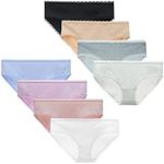 LIQQY Women's Cotton Underwear Lace Trim Hipster Breathable Panties Ladies Underwear Multipack (8-Pack, Medium)