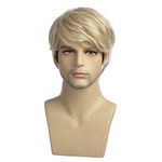 Baruisi Mens Short Blonde Wig Natural Layered Blonde Color Wig Heat Resistant Synthetic Hair Wig for Male
