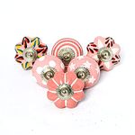 Craft Trade Dresser Knobs for Cabinets and Drawers - Assorted Ceramic Pull Handle for Kitchen Cupboard Wardrobe Decorative Furniture Hardware - Pink - Pack of 6