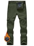 JHMORP Men's Ski Snow Snowboard Pants Waterproof Softshell Insulated Fleece Outdoor Hiking Pants (Army Green,CA 32)