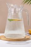 Domingo Hub® Lineing Glass Water jug 1500 ML, 1 Pcs Line Glass Water jug & Glass Mason Jar, Jug for Water with Plastic Cap, for Juice Water iced Tea Pitcher (1009)