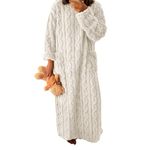 Trafagala White Fleece Women'S Robes Nightwear Fluffy Cotton Ladies Dressing Gowns Womens Housecoat Plus Size Fleece Dressing Gown Soft Bathrobe Full Length XL