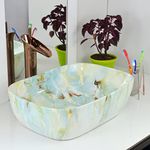 Reyal Marble Ceramic Tabletop Wash basin | Countertop Vessel Sink | Wash Basin over counter For Bathroom Hotel Home (18 x 13 x 5.5 Inch) Marble Basins (Green Blue Marble - Glossy)