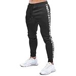 MakingDa Mens Gym Joggers Sweatpants Slim Fit Elasticated Waist Jogging Tracksuit Bottoms Causal Running Workout Trousers with Drawstring Zip Pockets-BK61-Black-M