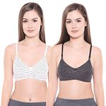 BODYCARE Women's Cotton Non-Wired Regular Bra (Pack of 2) _32B Black-White