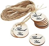 Juvale 100-Pack Thank You Wood Tags with Twine for Wedding and Baby Shower Themed Party Favors, 1.5 Inches