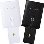 2 Pieces Passport Covers and 2 Pieces Luggage Tags, Passport Holder Travel Suitcase Tag (White, Black)