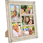 Collage Picture Frames from Rustic Distressed Wood: Holds Five 4x6 Photos: Ready to Hang or use Tabletop. Shabby Chic, Driftwood, Barnwood, Farmhouse, Reclaimed Wood Picture Frame Collage (White)