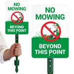 SmartSign 10 x 7 inch “No Mowing Beyond This Point” LawnPuppy Yard Sign with 18 inch Stake, 40 mil Laminated Rustproof Aluminum, Multicolor, Set of 1