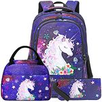 Girls Backpack for Kids Elementary Galaxy Bookbag Girly School bag Children Laptop Bag (Galaxy space - Blue-3 pieces)