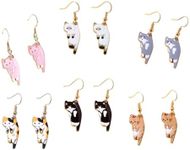 2-6 Pairs Cute Cat Dangle Earrings Lightweight Kawaii Cartoon Kitten Alloy Drop Earrings for Women Cat Animals Lover Birthday Gift, Metal, No Gemstone