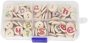 15mm Wooden Buttons100 Pcs Assorted Random 26 Letter Patterns 2 Hole Mixed Wood Decorative Clothes Accessories Round Sewing Button Art DIY Craft Supplies with Box (Letter)