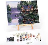 Ledgebay DIY Paint by Numbers Kit for Adults Framed Canvas Beginner to Advanced Paint by Numbers Kit Kits Include Acrylic Paint Set Brushes Tabletop Easel (Cabin Fever 12" x 16" Framed)