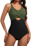 Hanna Nikole Women One-Piece Swimsuits Tummy Control Lining Twist Front Bathing Suit Swimming 1 Piece Swimwear Green XL