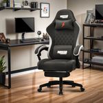 Baybee Drogo Throne Ergonomic Gaming Chair With Linkage Armrest, Foot Rest, & Adjustable Seat|Computer Chair With Fabric, Head & Massager Lumbar Pillow|Home & Office Chair With Full Recline (Black)