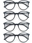 4-Pack Reading Glasses Fashion Printed for Men Women,Readers Glasses Round Frame Comfort Spring Hinges,Eyeglasses Light Weight (4 Black)