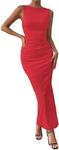 Milumia Women's Sleeveless Boat Neck Ruched Bodycon Maxi Dress Cocktail Long Dresses Elegant Red Medium