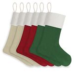 Christmas Stocking Linen 18 Inch Blank Hanging Stocking Beige Red Green 6 Pack