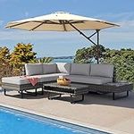 YITAHOME 4 Pieces Patio Furniture Set, PE Rattan Sectional L-Shaped Sofa for Patio Backyard Poolside Porch, Wicker Conversation Set with Coffee Table & Cushions, Detachable Lounger - Grey
