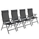 SONGMICS Set of 4 Folding Garden Chairs, Outdoor Chairs with Durable Aluminium Structure, 8-Angle Reclining Backrest, Max. Capacity 150 kg per Chair, Black GCB30BK