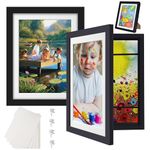 Guvarog A4 Kids Artwork Picture Frame Child Art Frame for Kids Art Work Photo Certificate Frames for Pictures Wooden Crafts Changeable Kids Artwork Storage Organizer Paper Front Opening Black