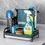 iSPECLE Kitchen Sink Caddy Sponge Holder - Sink Tidy Kitchen Sink Organiser with Drain Tray Brush Holder, Dishrag Dishcloth Holder Storage Kitchen Accessories, Black