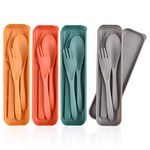 4 Pack Reusable Utensils Set with Case, Spoons Knife Forks Portable Cutlery Set, Travel Utensil Set for Picnic Outdoor Office School Lunch Box or Daily Use