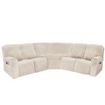OKYUK Corner Sectional Couch Covers 7-Piece for 4 Seat Recliner & 1 Corner Seat, Sectional Recliner Couch Covers Soft Stretch Velvet Corner Sofa Cover Slipcovers (5 Seater, Beige)
