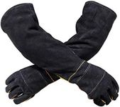 YBB Welding Gloves, Heat Resistant Leather Welding Gloves, Cotton Lined and Kevlar Stitching, for Oven/Fireplace/Stove/Pot Holder/Tig Welder/BBQ (Black)