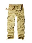 OCHENTA Men's Casual Military Cargo Pants Baggy Camo Work Trousers with 8 Pockets (No Belt), #3357 Khaki, 42