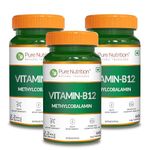 Pure Nutrition Vitamin B12 -180 Veg Tablets (60x3) | Methylcobalamin Supplement for Men & Women | Boosts Energy & Immunity | Supports Brain, Nerve, Heart Health & Red Blood Cell Formation | Vegan-Friendly