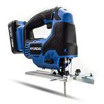 Hyundai Cordless Jigsaw, 20V MAX Li-Ion, 4 Orbital Settings, Quick Change Blade, 47 Bevel Angle, Adjustable Footplate, Led Light & Laser Guide, 3 Wood Blades and 1 Metal Blade, 3 Year Warranty