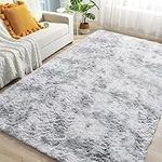 ROCYJULIN 8x10 Area Rug for Bedroom, Room Decor, Ultra Soft Fluffy 8x10 Carpet for Living Room Non-Slip Shag Area Rugs Fuzzy Carpets for Nursery, Boys, Girls, Kids, Silver Grey