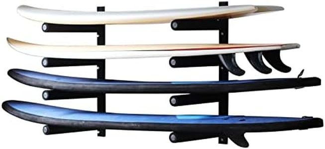 HUIMENG Surfboard Wall Rack Display Mount Storage Rack for 4 Surfboard/SUP/Snowboards/Skateboards/Kiteboards/Wakeboards/Paddleboard Wall Storage Racks,Use Indoors and Dry Spaces Outdoors, black