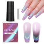 Makartt Holographic Cat Eye Gel Nail Polish with Magnet Stick 9D Glitter Nail Gel Soak Off Two Flashes Effect Dopamine Gel Nail Polish Manicure Home DIY Nair Art Design - Aqua Aquarelle