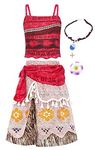 KumSoomliy Princess Costume Fancy Dress up Outfit for Girls Kids Ocean Adventure Halloween Birthday Holiday Cosplay Clothing Set with Necklace Haipin Red 7-8 Years Tag 140