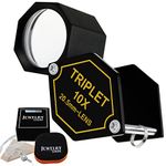 10x Magnification Jewelery Loupe, 20.5mm Triplet Lens Achromatic Optical Glass Metal (Aluminum) Body Black Frame Hexagonal Design Kit Set Jewelry Pocket Magnifying Tool