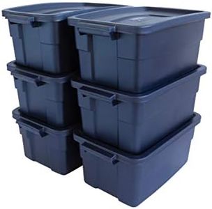 Rubbermaid Roughneck Tote 3 Gal, 6 Pack, Made in USA, Dark Indigo Metallic, Rugged Plastic Stackable Storage Bins with Lids and Handles