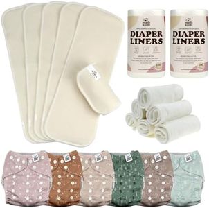 Mama Koala 3.0 Baby Cloth Diapers with 6 Inserts Bundle(Simply Neutrals), with 6pcs 3-Layer Hemp Cotton Diaper Inserts, and 2 Rolls Natural Liners