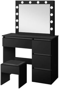 ALFORDSON Dressing Table Stool Set Makeup Vanity Desk with Mirror Lights in 3-Colour 12 LED Bulbs Chair and Large Storage Drawer, Vanity Table Dresser Organiser for Women Bedroom Dressing Room (Black)