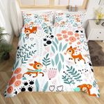 Erosebridal Kawaii Deer Bedding Set,Cartoon Reindeer Deer Duvet Cover Queen,Cute Love Heart Leaf Floral Comforter Cover for Kids Girls Boys,Paw Print Animals Bed Sets with 2 Pillow Cases