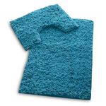 VELVETIO Bath Mats & Pedestal Set, Zero Twist Fluffy Super Soft 100% Microfiber Non-Slip Shaggy 2 Piece Bathroom Rugs, Extra Thick Machine Washable Water Absorbent Toilet Rug Sets, Turquoise