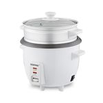 GEEPAS Rice Cooker with Steamer | Keep Warm Function | Automatic Cooking Non-Stick Inner Pot | Make Rice & Steam Healthy Vegetables | Includes Measuring Cup, Spatula & Tempered Lid (0.6L- 300W)