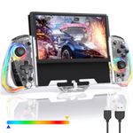 Switch Controller for Nintendo Switch/OLED, One-Piece Switch Pro Controllers Replacement for Joycon, Handheld Switch Grip Remote with 8 RGB Colors, Adjustable TURBO, Dual Motor Vibration, Back Button