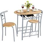 Yaheetech Modern Dining Table Set for 2 - Compact Space Saving Table & Chair Sets with Steel Legs & Storage Rack for Kitchens, Apartments, Dorm Rooms - Natural