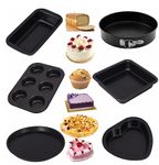 Casa Azul 6-in-1 Non-Stick Baking Set | Muffin Tray for Baking, Round Cake Tin, Square Cake Tin, Bread Tin, Heart, & Pizza Pan - BPA Free Carbon Steel cake mold, Essential Cake Moulds for Baking Combo